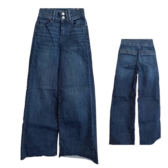FRAME Paneled Le Palazzo High Rise Wide Leg Dark Wash Denim Jeans Sz 23 - Picture 1 of 16